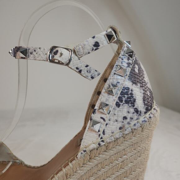 Steve Madden Heels 7.5 Espadrille Wedges Snakeskin Python Studded Spikes Ankle - Picture 4 of 13